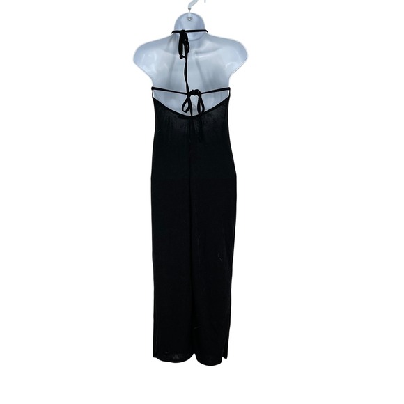 Nasty Gal Black Slinky Midi Dress Cowl Neck Halter Strappy Back Slit Sexy  Witchy